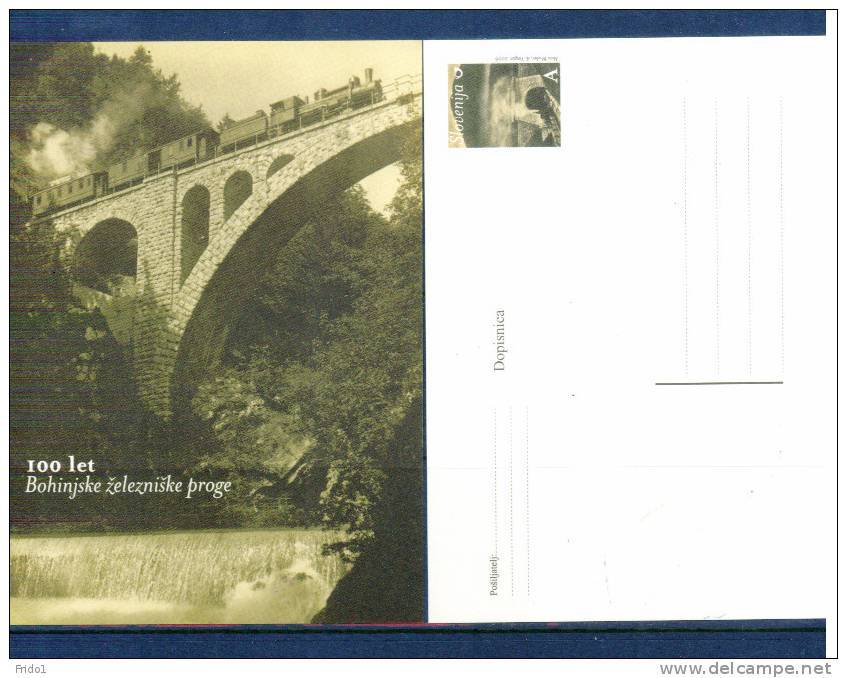 Slowenien / Slovenia 100 Jahre Bohinj Eisenbahn Ganzsache / Postcard - Brücken