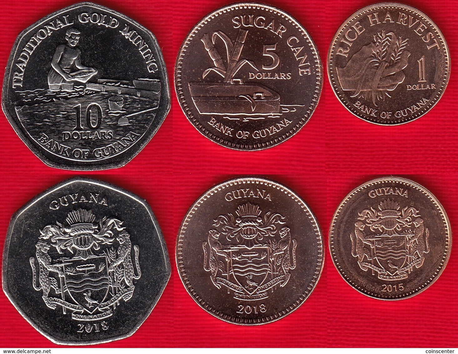 Guyana Set Of 3 Coins: 1 - 10 Dollars 2015-2018 UNC - Guyana