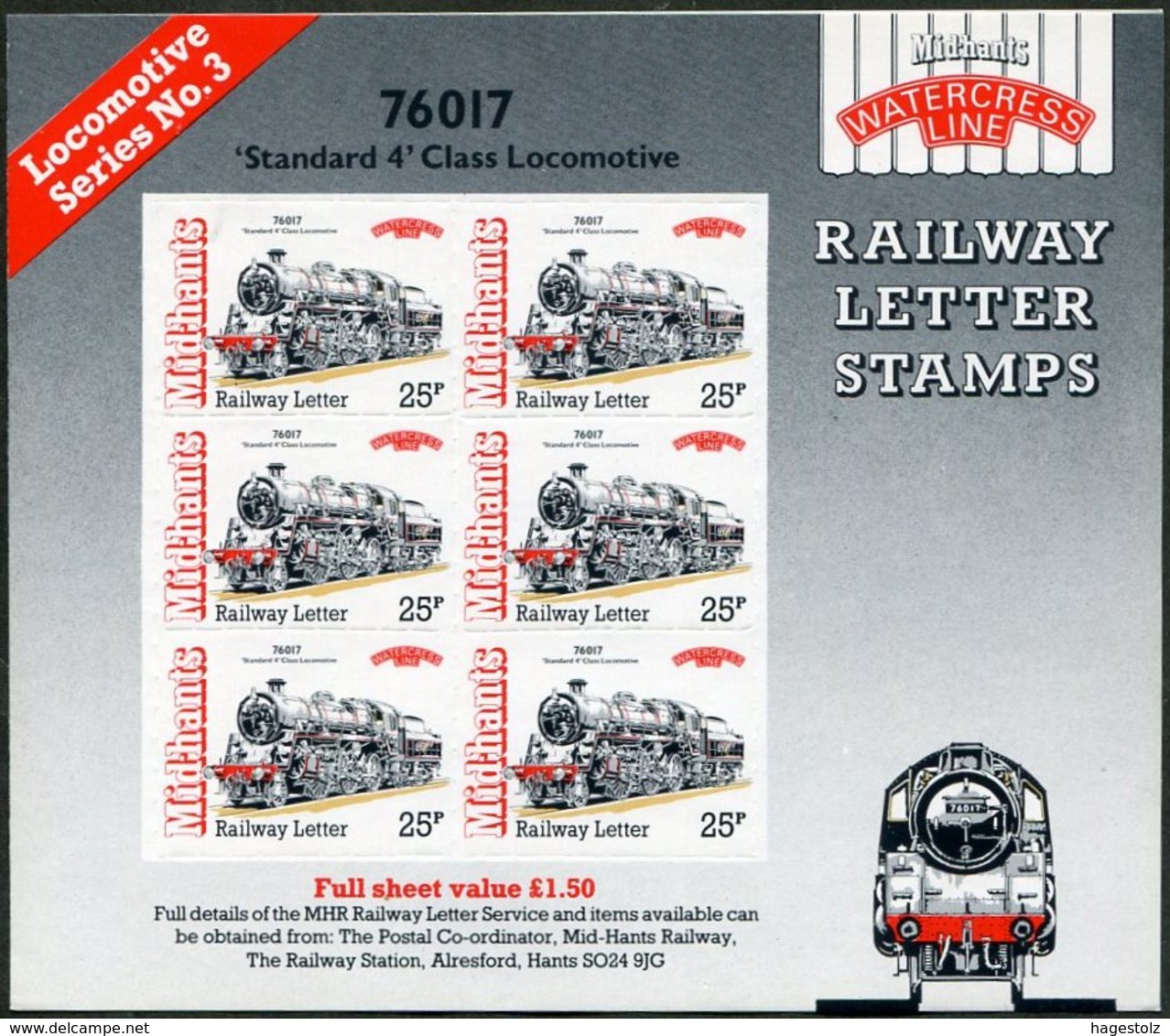 GB UK 1992 Mid-Hants Railway Letter Fee Stamps Sheet TRAIN Steam Locomotive Eisenbahn Chemin De Fer Local Great Britain - Eisenbahnen