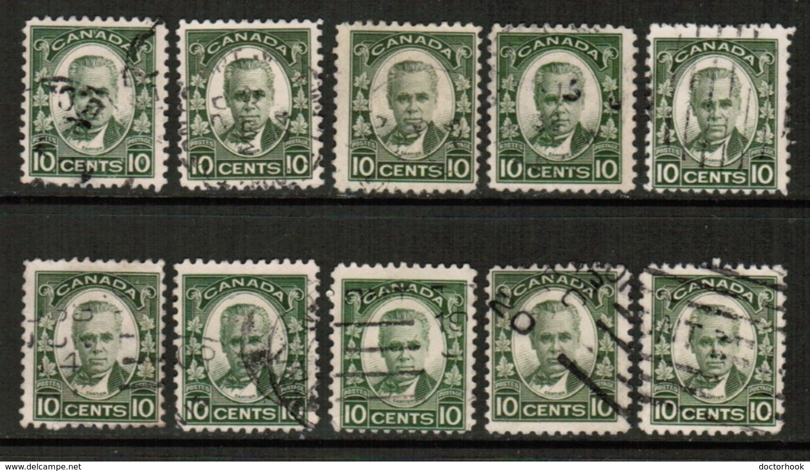 CANADA  Scott # 190 USED WHOLESALE LOT OF 10 (WH-295) - Alla Rinfusa (max 999 Francobolli)