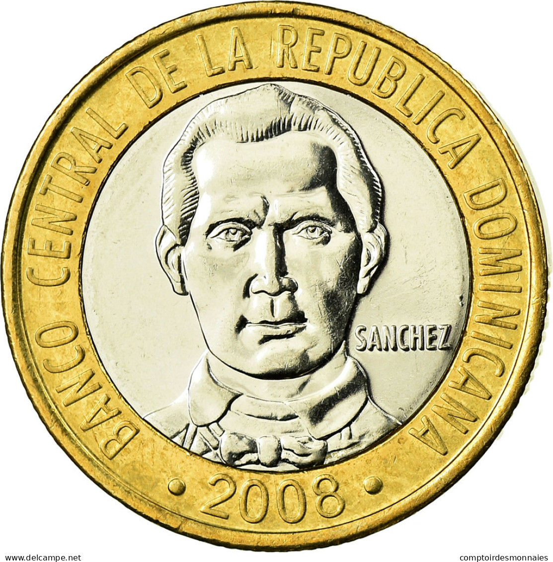 Monnaie, Dominican Republic, Sanchez, 5 Pesos, 2008, SPL, Bi-Metallic, KM:89 - Dominicana