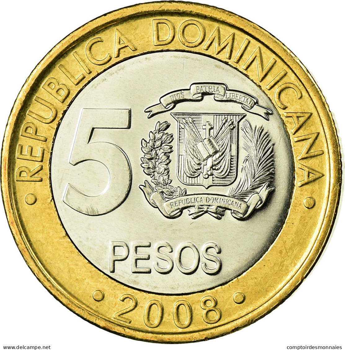 Monnaie, Dominican Republic, Sanchez, 5 Pesos, 2008, SPL, Bi-Metallic, KM:89 - Dominikanische Rep.