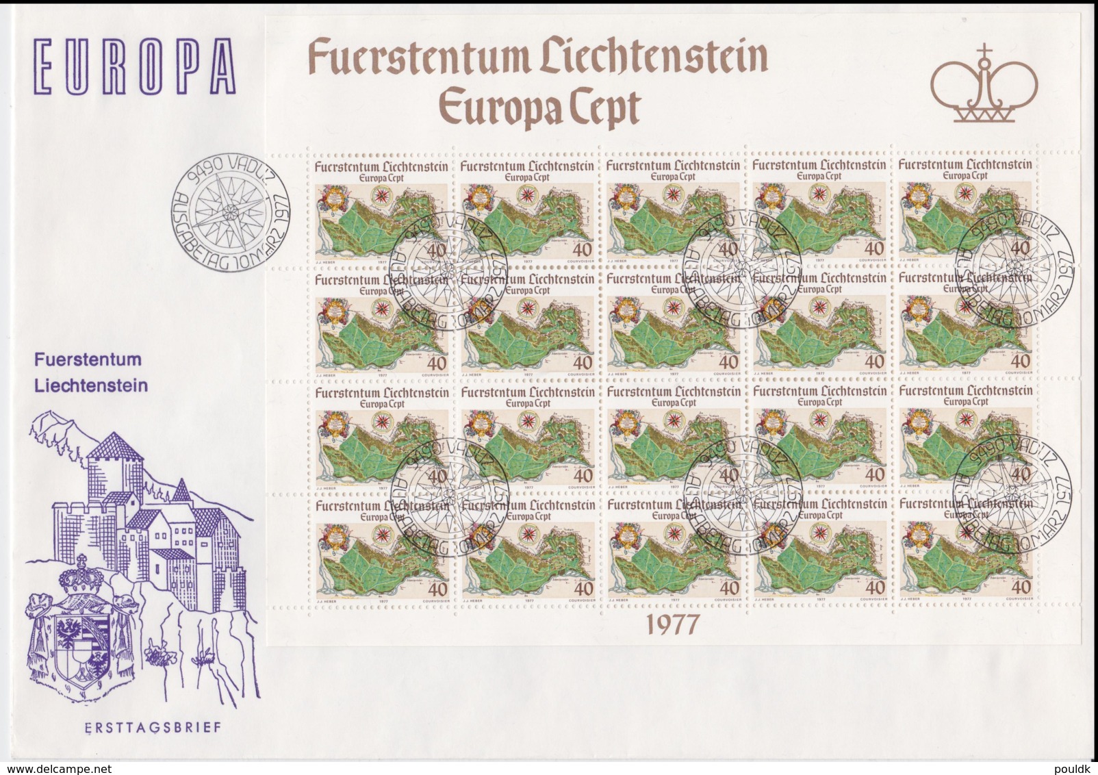 Liechtenstein 1977 FDC Europa CEPT Complete Sheet (LAR5-70P) - 1977