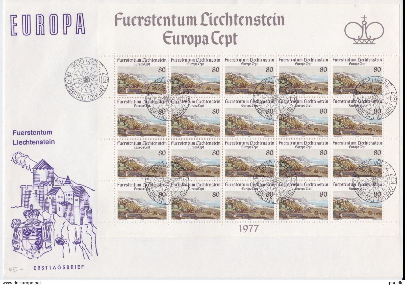 Liechtenstein 1977 FDC Europa CEPT Complete Sheet (LAR5-70P) - 1977
