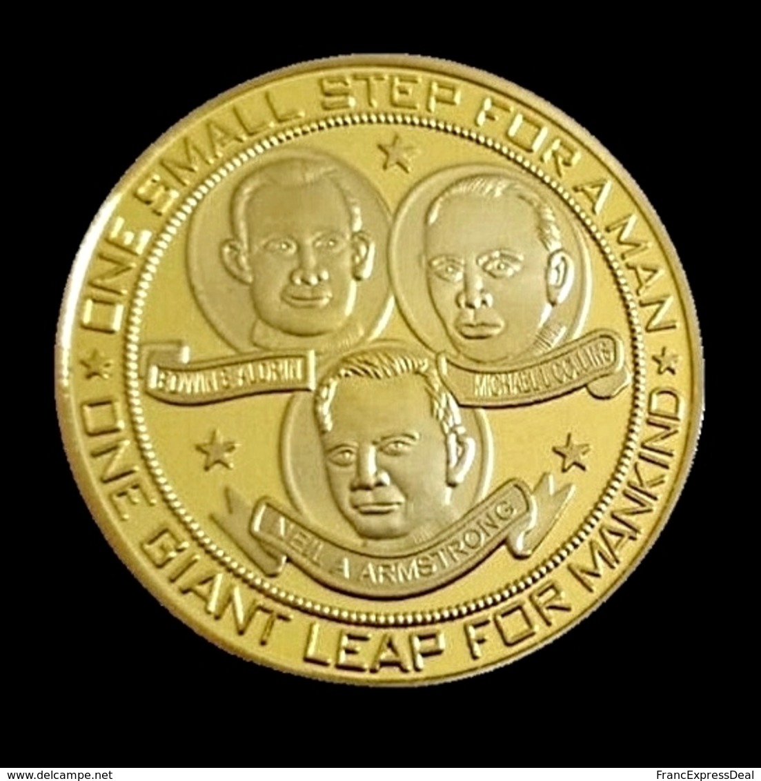 1 Pièce Plaquée OR ( GOLD Plated Coin ) - Apollo 11 Armstrong Aldrin Collins - Autres & Non Classés