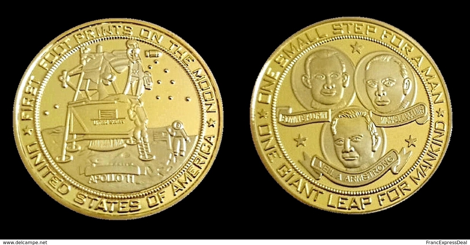 1 Pièce Plaquée OR ( GOLD Plated Coin ) - Apollo 11 Armstrong Aldrin Collins - Autres & Non Classés