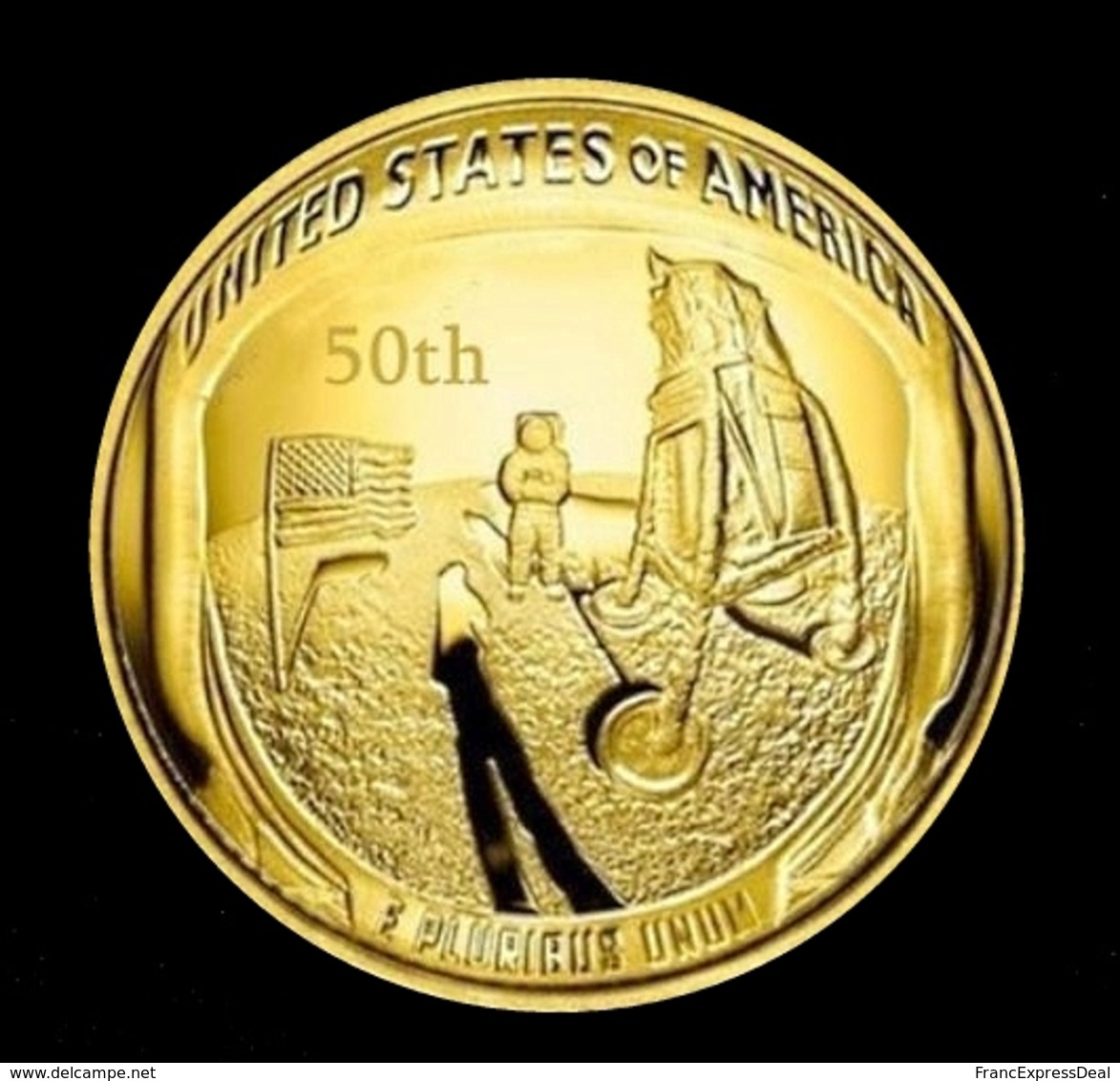 1 Pièce Plaquée OR ( GOLD Plated Coin ) - 2019 Anniversaire 50 Ans Mission Apollo 11 - Autres & Non Classés
