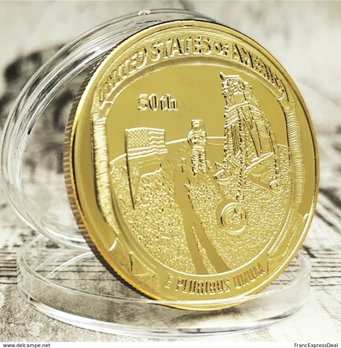 1 Pièce Plaquée OR ( GOLD Plated Coin ) - 2019 Anniversaire 50 Ans Mission Apollo 11 - Autres & Non Classés