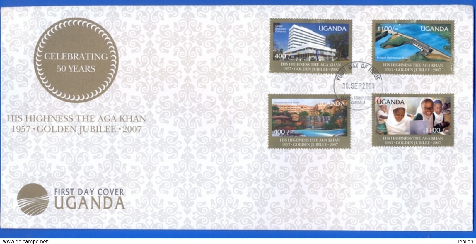 UGANDA FDC 2 First Day Covers With 8 Stamp Set Aga Khan 50th Anniversary Coronation 2008 - Uganda (1962-...)