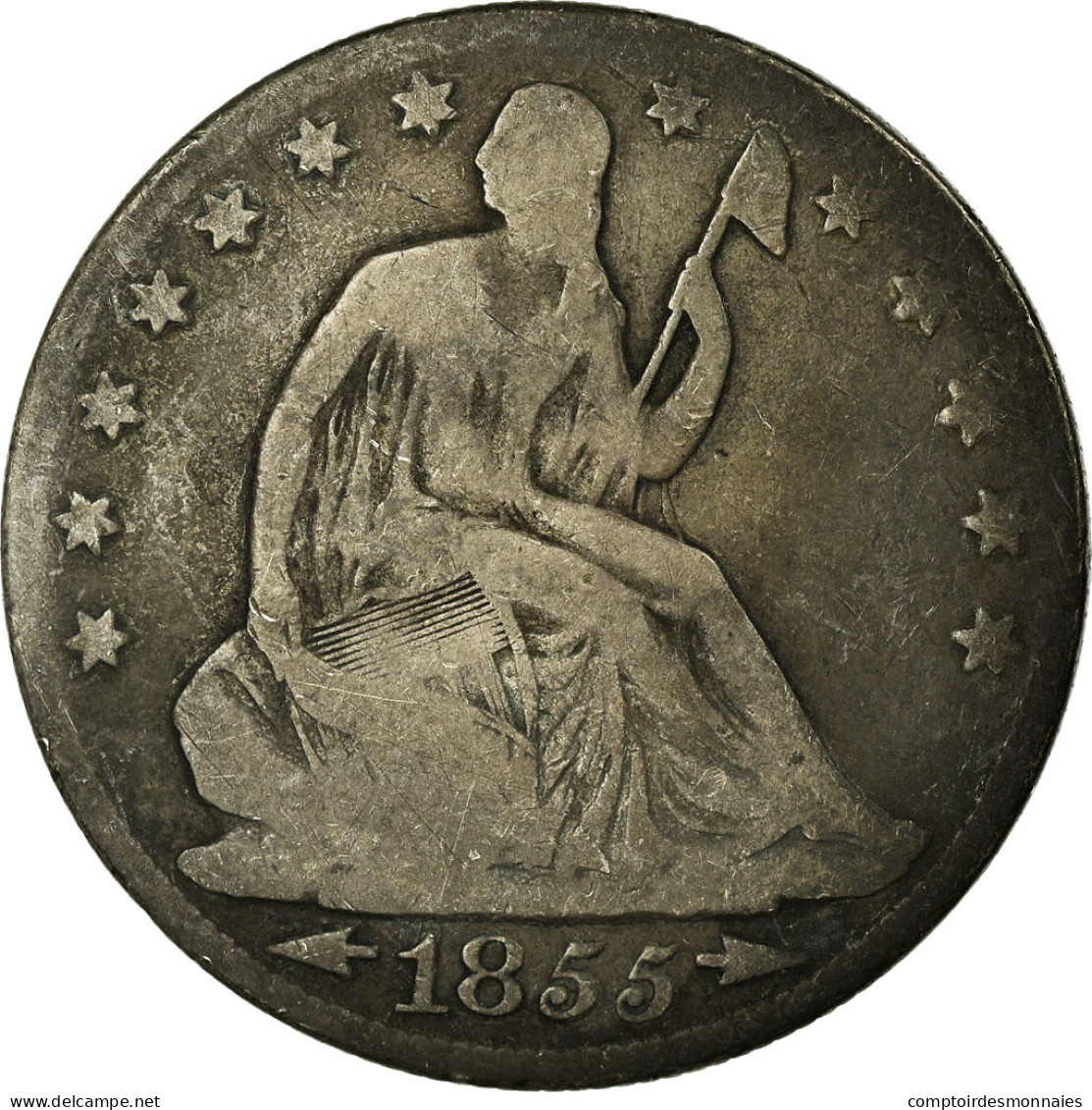 Monnaie, États-Unis, Seated Liberty Half Dollar, 1855, New Orleans - 1839-1891: Seated Liberty