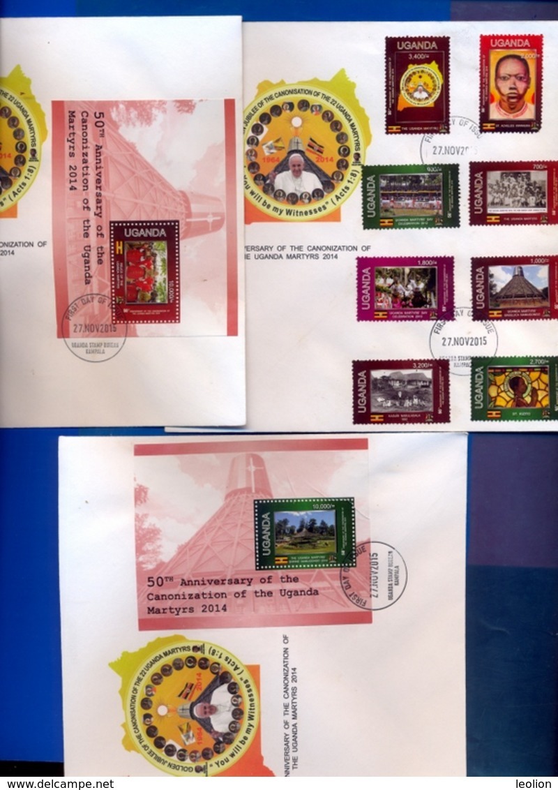 UGANDA FDC 2015 3 First Day Covers With 8 Stamps & 2 Souvenir Sheets Ugandan Martyrs #129 - Oeganda (1962-...)