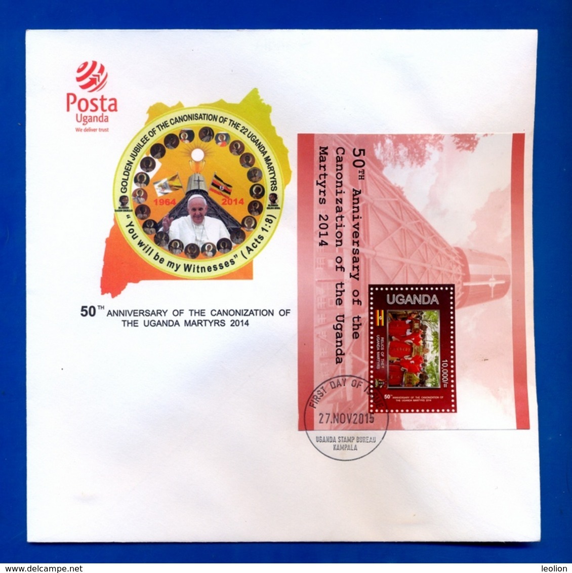 UGANDA FDC 2015 3 First Day Covers With 8 Stamps & 2 Souvenir Sheets Ugandan Martyrs #129 - Oeganda (1962-...)