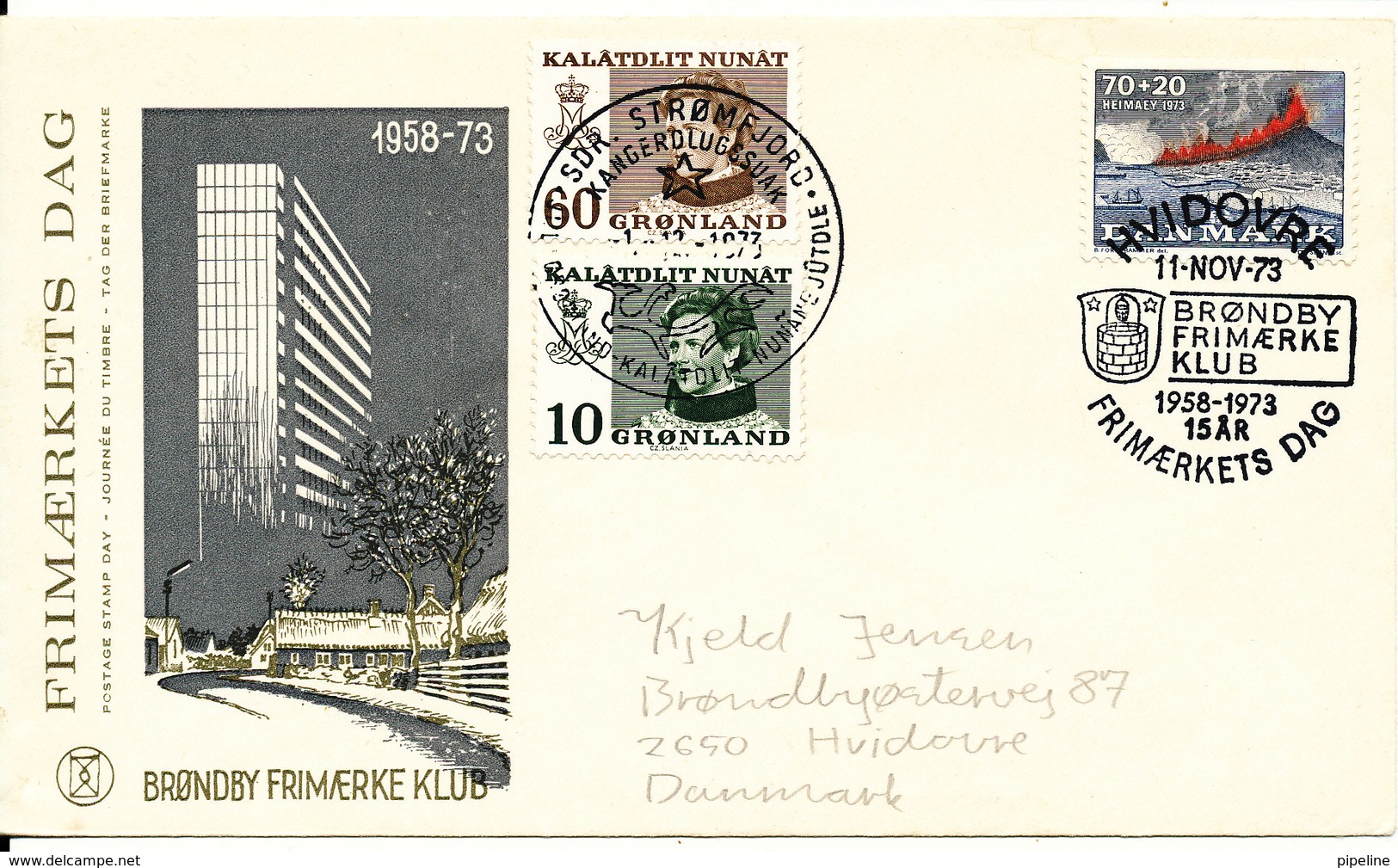 Denmark Cover Stamp's Day Hvidovre 11-11-1973 And Greenland Sdr. Strömfjord 1-12-1973 - Briefe U. Dokumente