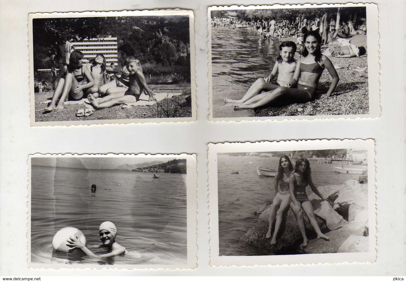 LOT - 8 Small Photos ( 9 Cm / 6.5 Cm ) Children ,MEN AND WOMEN IN SWIMSUITS ON THE BEACH 1955/70.costume Da Bagno - Personnes Anonymes