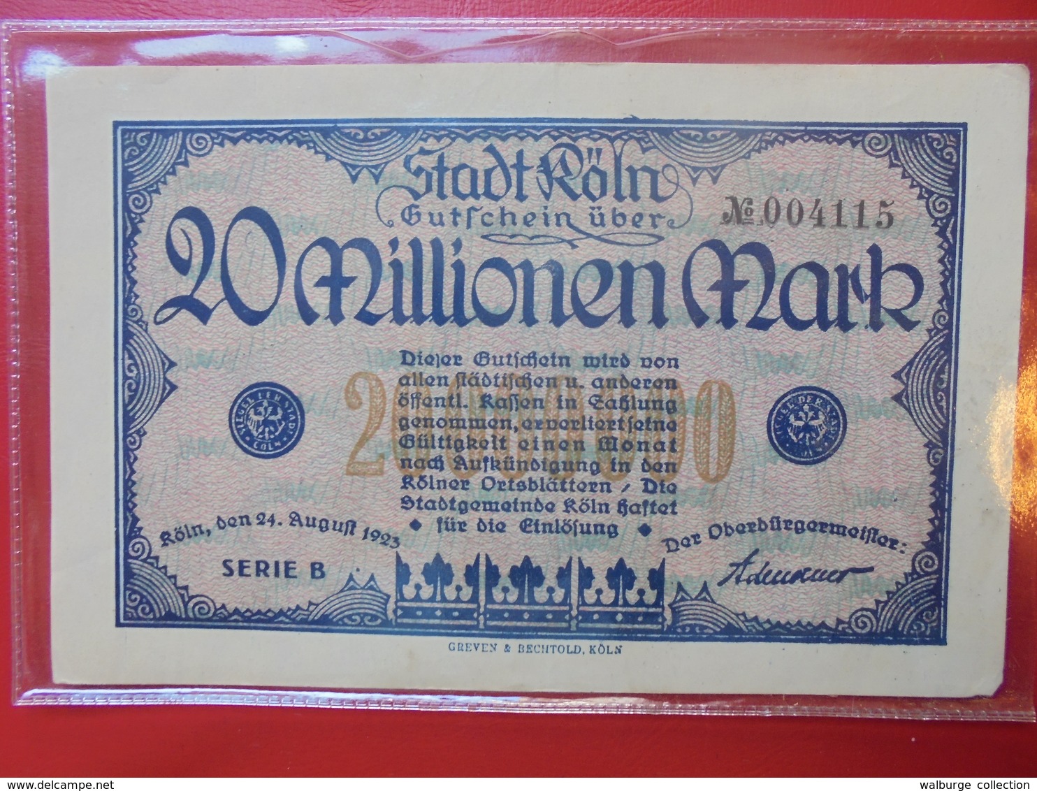 KÖLN 20 MILLIONEN 1923 CIRCULER - Collections