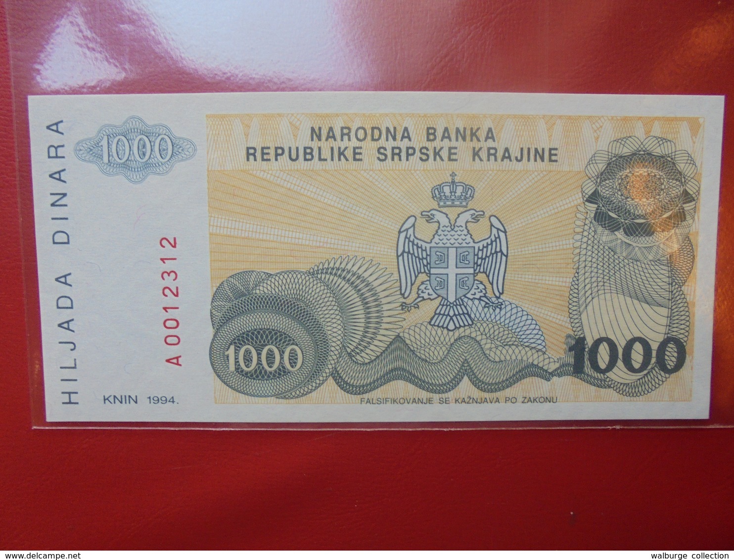 KNIN(REPUBLIQUE SERBE DE KRAJINA) 1000 DINARA 1994 PEU CIRCULER/NEUF - Croatia