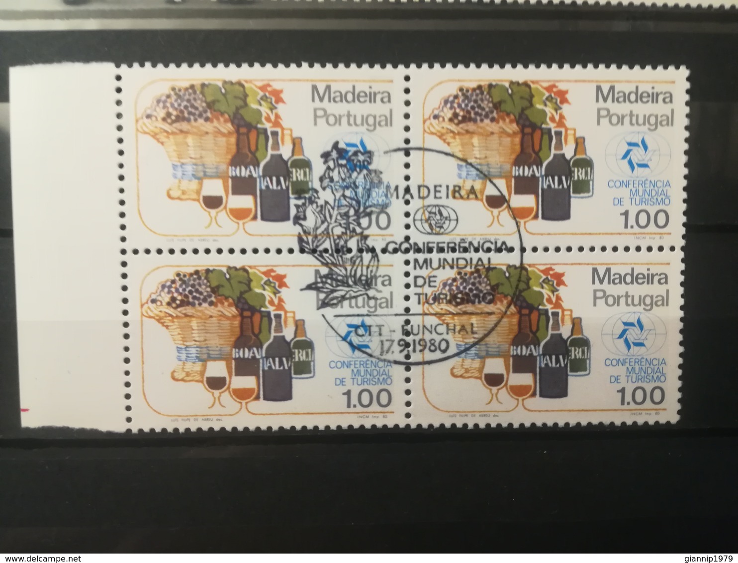 FRANCOBOLLI STAMPS PORTOGALLO PORTUGAL MADEIRA 1980 USED SERIE CONFERENZA PER TURISMO MANILA QUARTINA ANNULLO FUNCHAL - Madeira