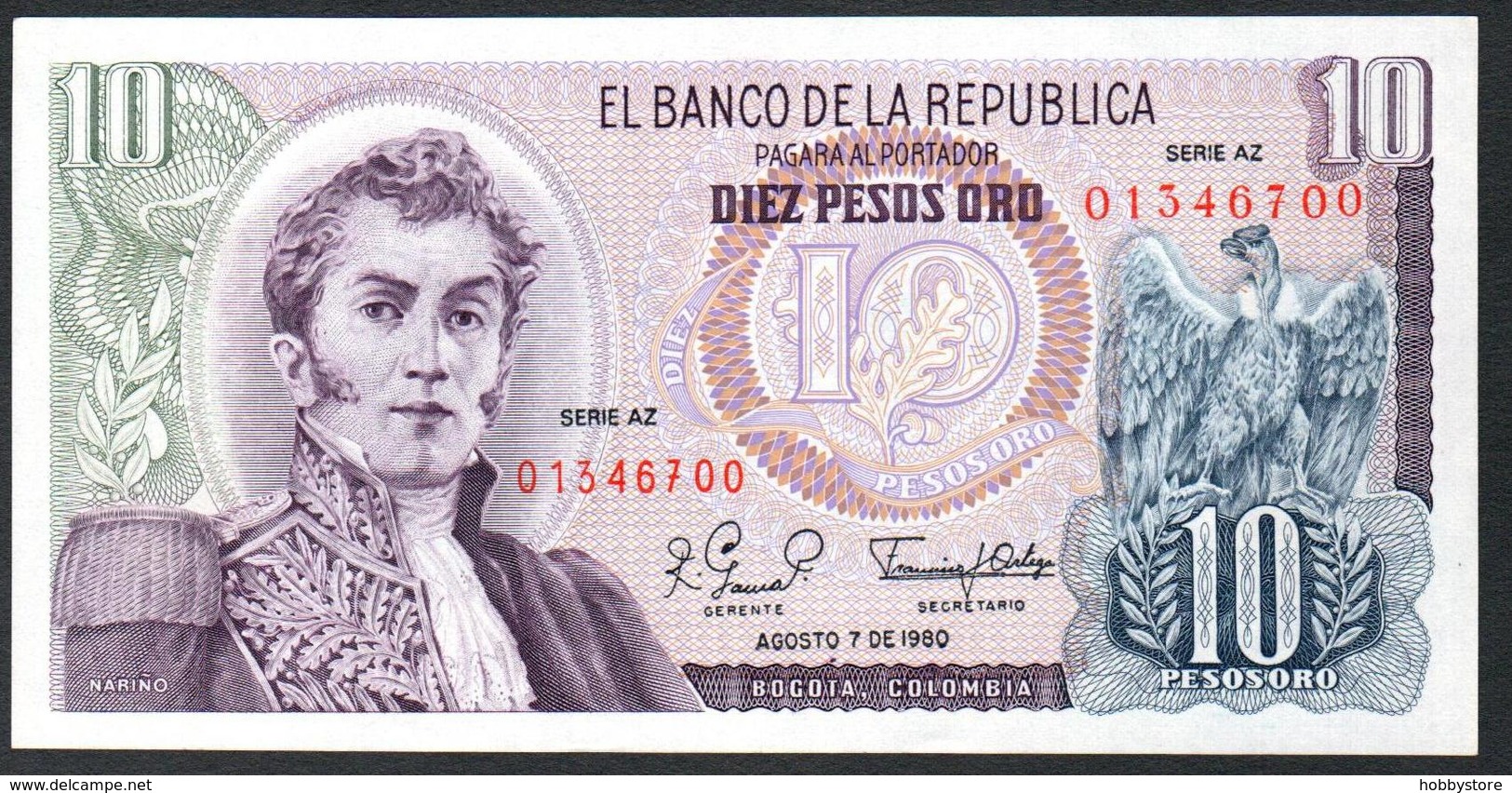 Colombia 10 Pesos 1980 AUNC/UNC - Colombia