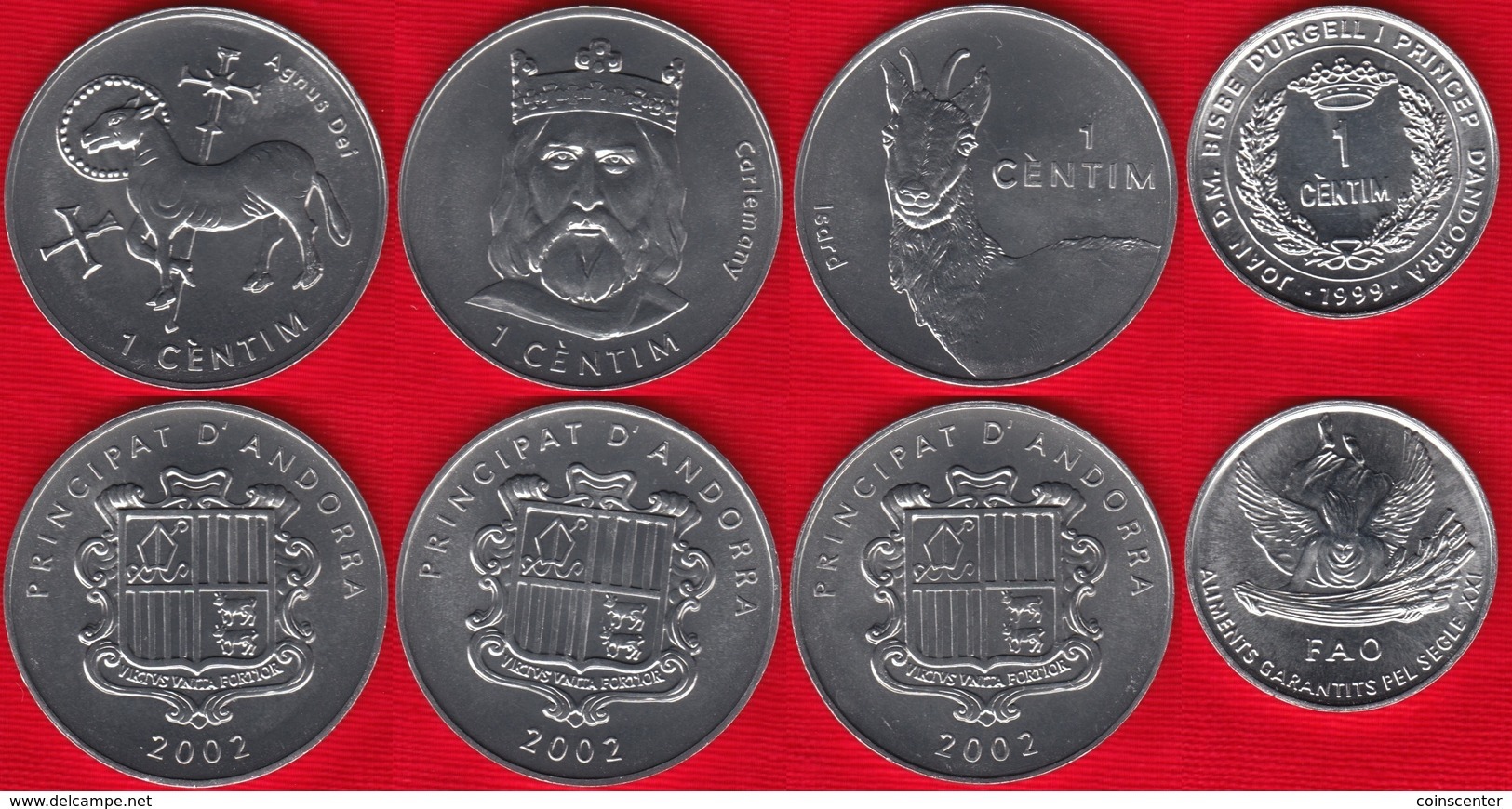 Andorra Set Of 4 Coins: 1 Centim 1999-2002 UNC - Andorre