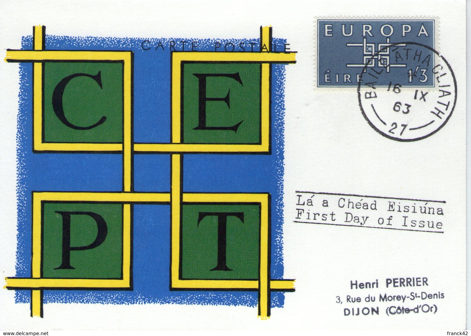 Irlande. Carte Maximum. Europa 1963 - Cartoline Maximum