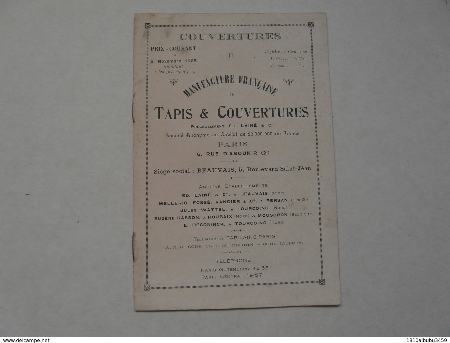VIEUX PAPIERS - CATALOGUE (12 Pages) : Manufacture Française De Tapis Et Couvertures (précedemment Ed. LAINE) - Advertising