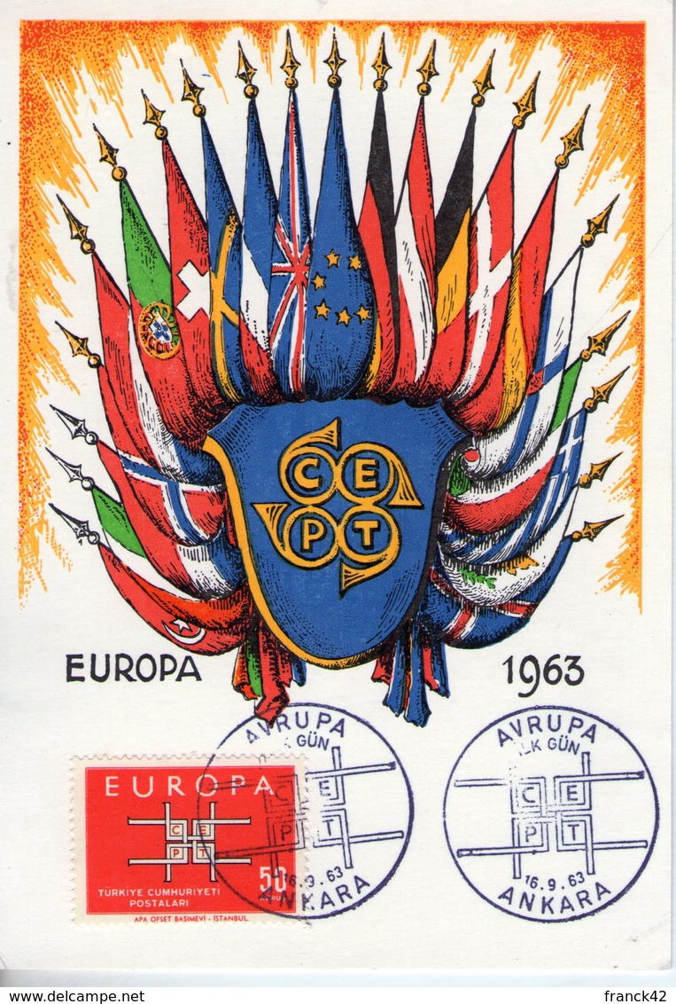 Turquie. Carte Maximum. Europa 1963 - Lettres & Documents