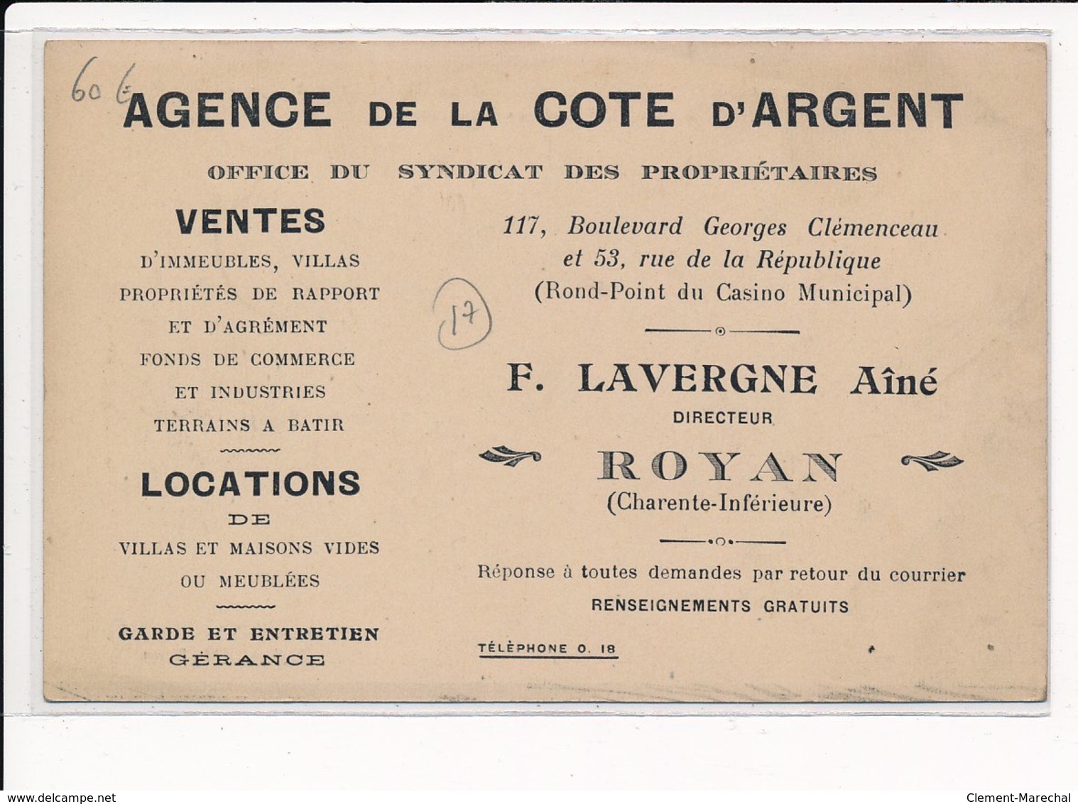 ROYAN : Agence De La Côte D'argent, Lavergne Ainé, Directeur - Tres Bon Etat - Royan