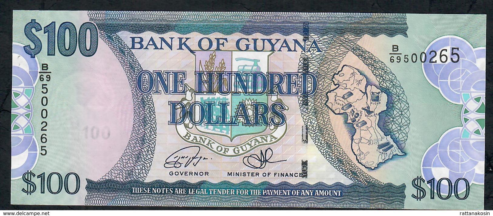 GUYANA P36d 100 DOLLARS  2006 Signature 15 #B/69 UNC. - Guyana