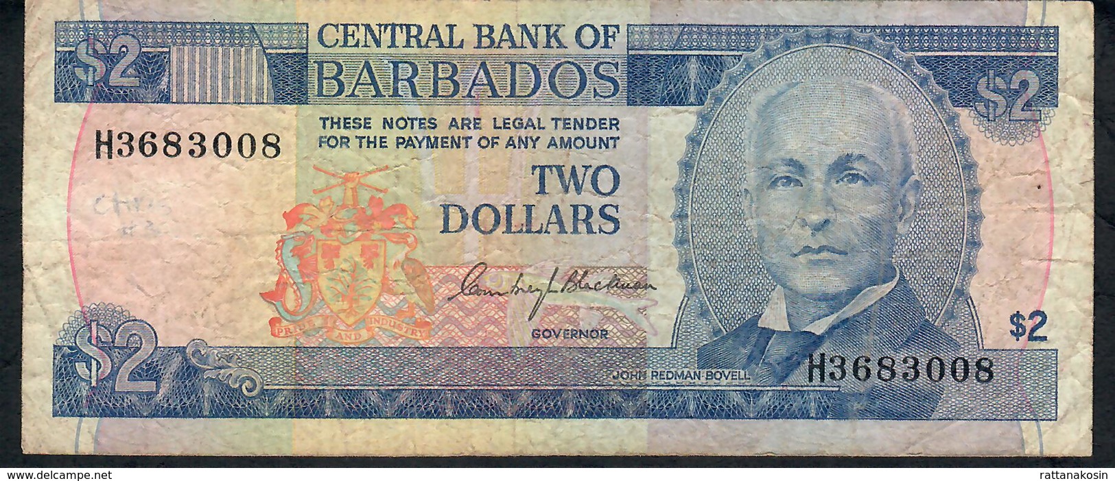 BARBADOS P30 2 DOLLARS 2000 #H3  Signature 1      AVF - Barbados