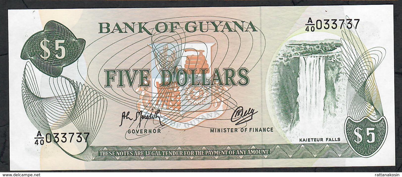 GUYANA P22h 5 DOLLARS 1965 Signature 9 #A/40 UNC. - Guyana