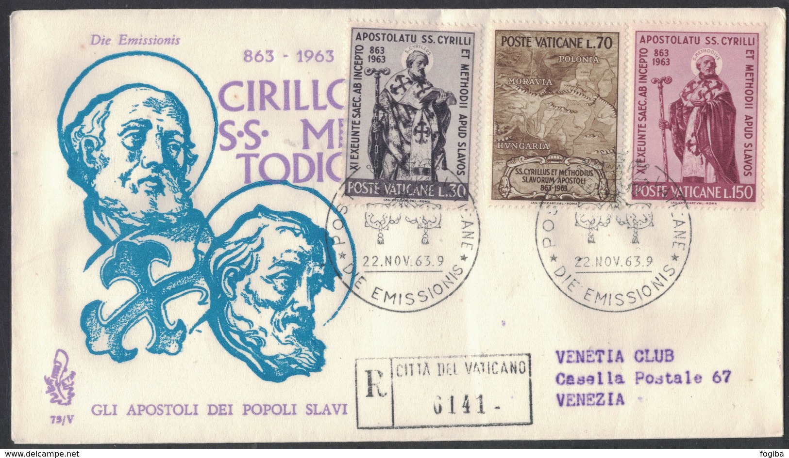 RB74    FDC Venetia: SS CIRILLO E METODIO (1963); Raccomandata - FDC