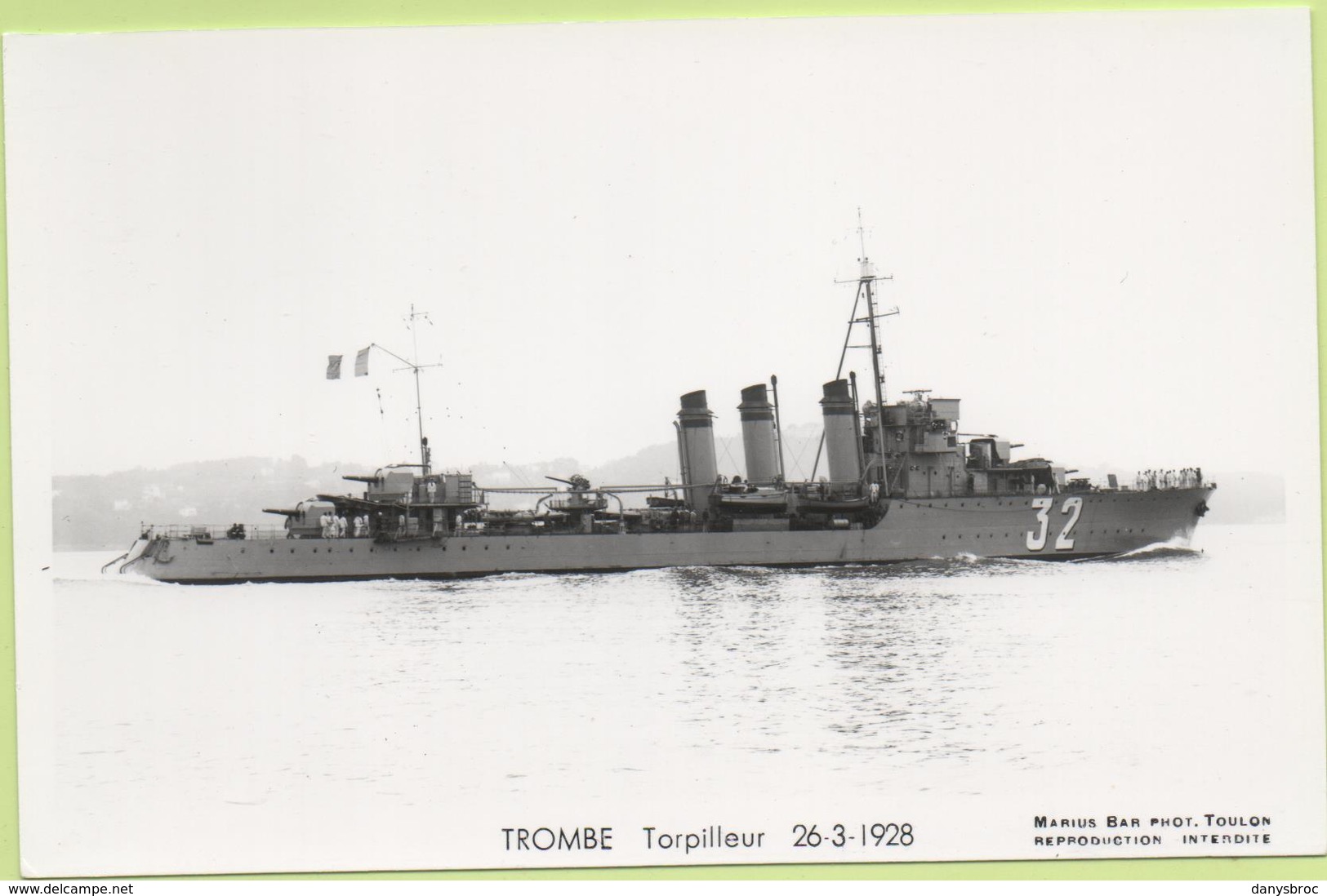 TROMBE  Torpilleur  26-3-1928  / Photo Marius Bar, Toulon / Marine - Bateaux - Guerre - Militaire - Guerra