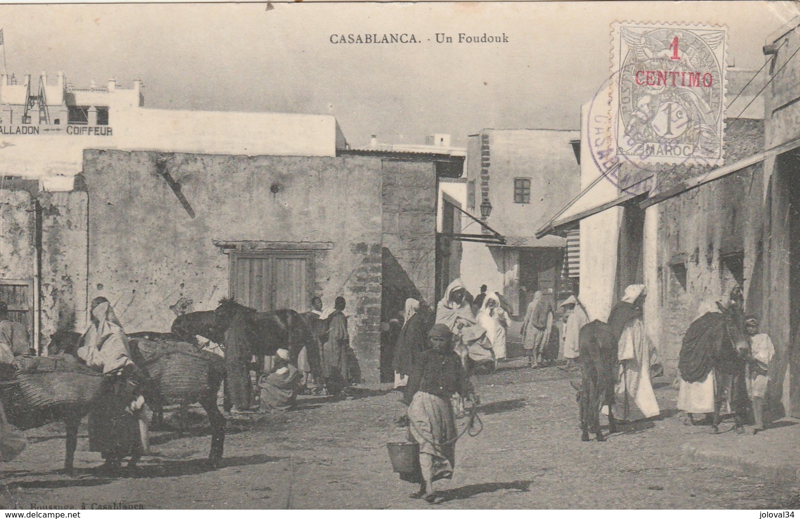 Maroc Yvert 20 Blanc Cachet Casablanca 13/9/1910 Sur Carte Postale Un Foudouk - Storia Postale