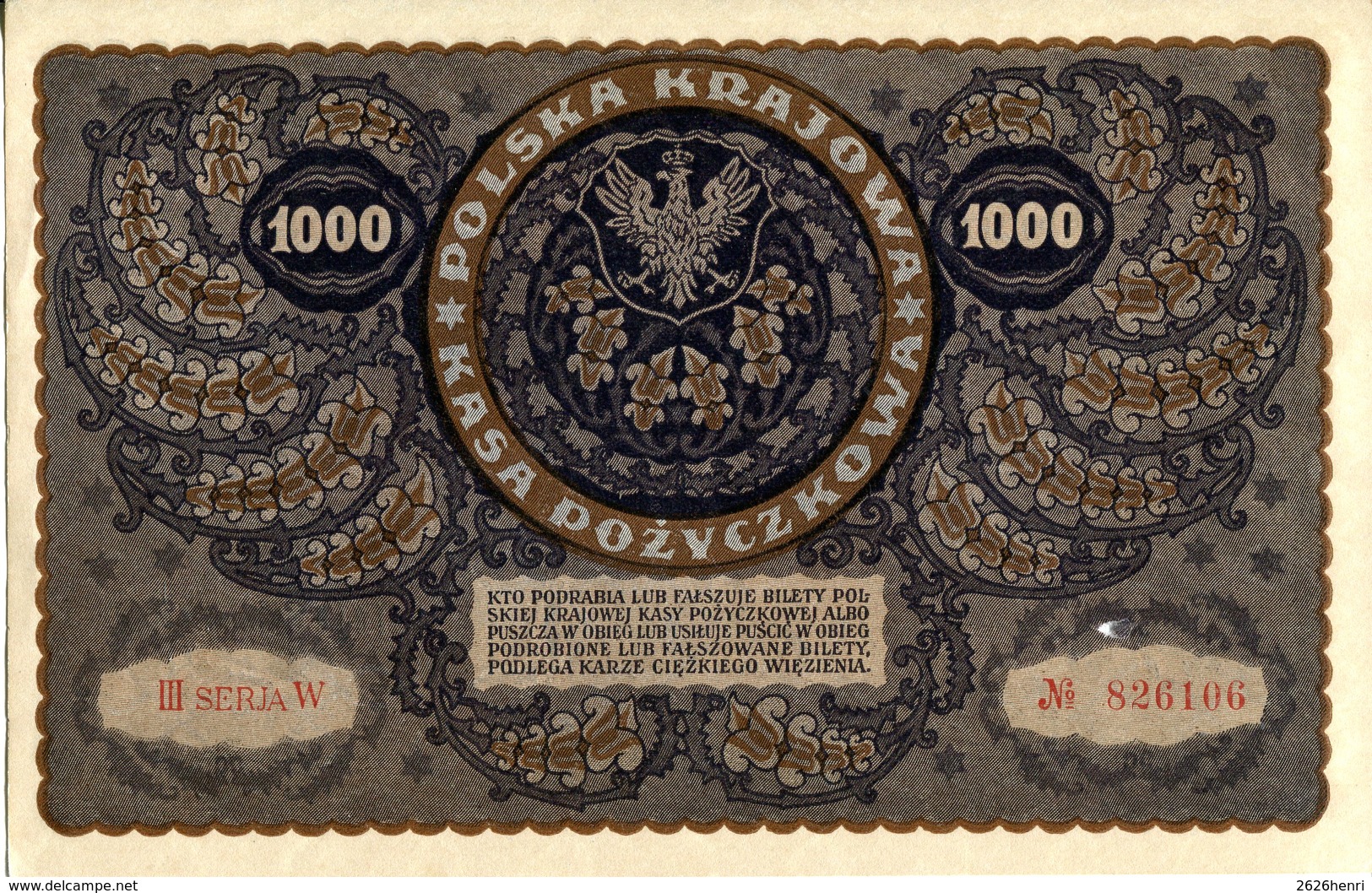 Polen, 1000 Marek 1919, P 29 - KM 29, Kleines Loch Sonst KFR, UNC - Polen