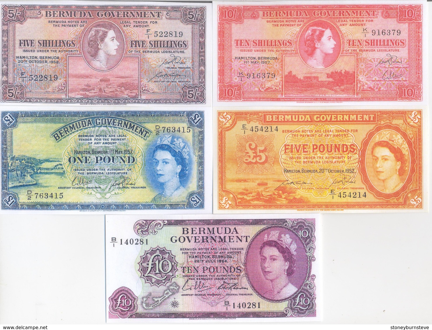 Bermuda 5 Note Set 1952 COPY - Bermude