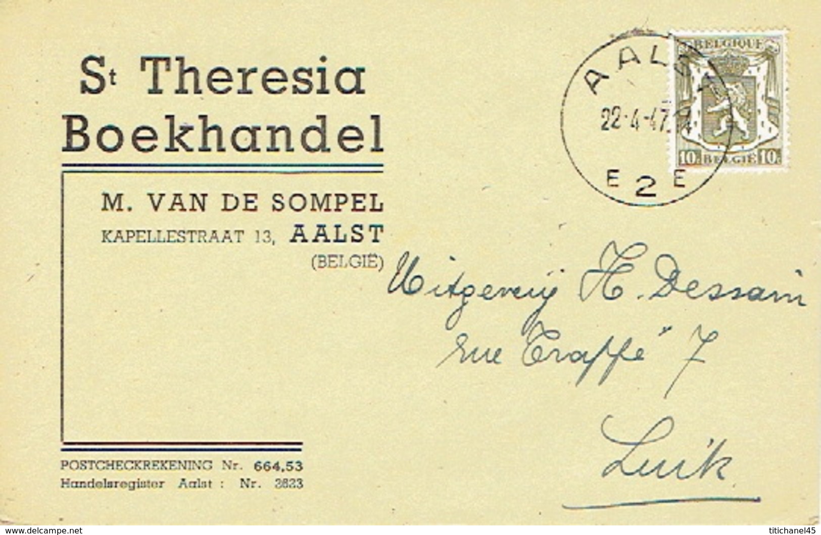 Postkaart Publicitaire AALST 1947 - ST THERESIA - Boekhandel - Aalst