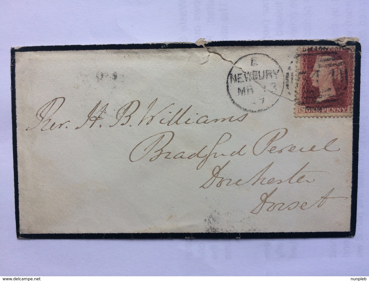 GB Victoria Mourning Cover 1867 Newbury To Dorchester Tied With 1d Red Plate 80 - Storia Postale