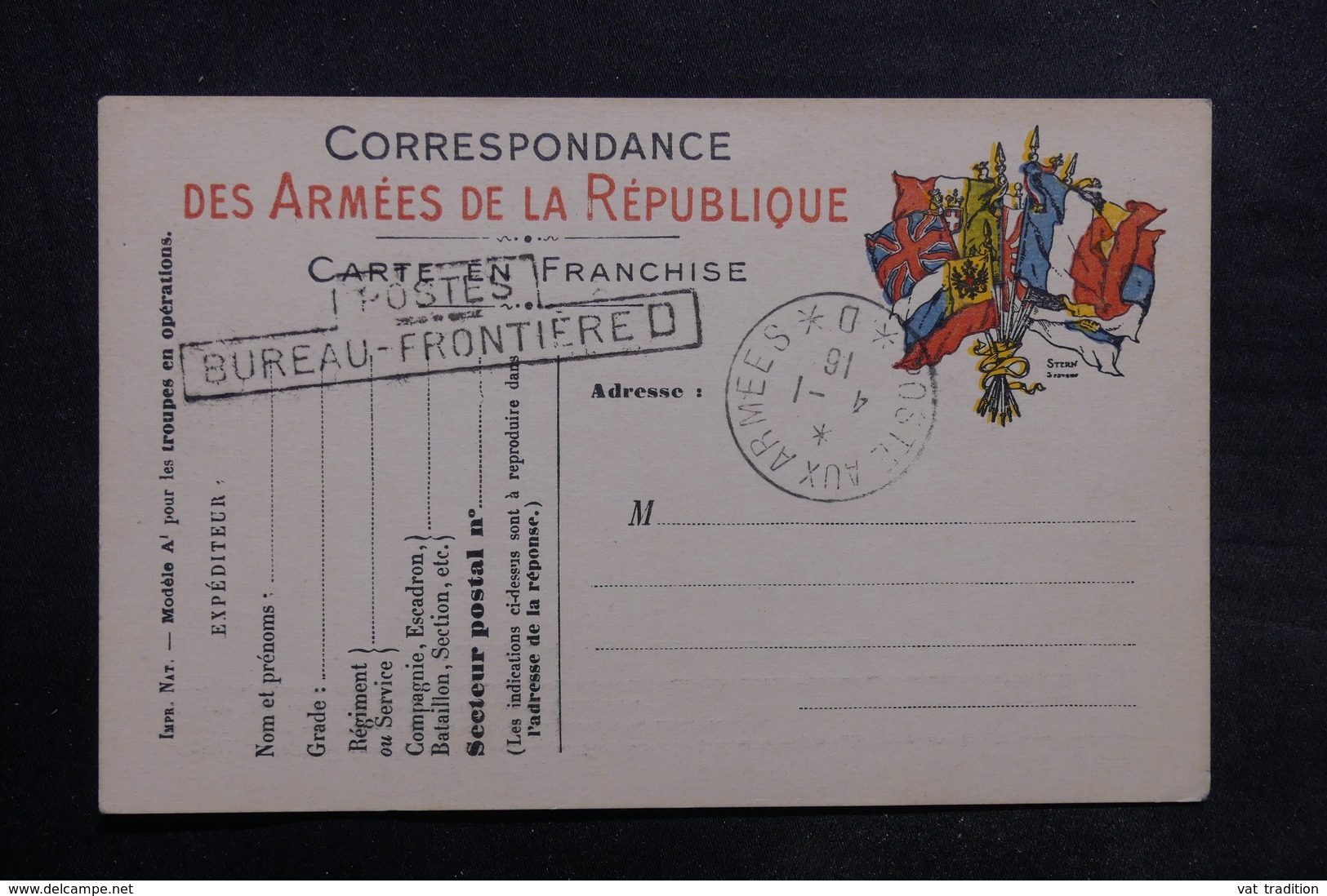 FRANCE - Carte FM En 1916 , Cachet " Bureau Frontière D" , Non Circulé - L 33550 - Guerre De 1914-18