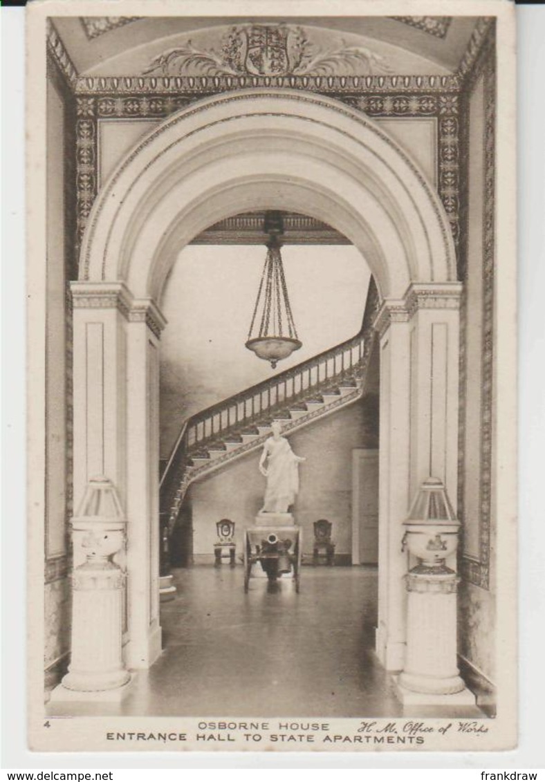 Postcard - Osborne House, Entrance Hall To State Apartments, No Card No.. - Unused Very Good - Unclassified