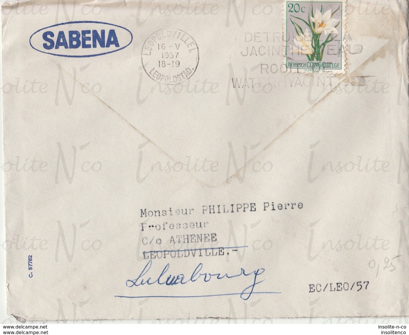 Enveloppe 1957 Sabena Publicité Bon De Commande Cafés V.D.W. "Maproco" Leopoldville Destinée Aux Coloniaux Luluabourg - Lettres & Documents