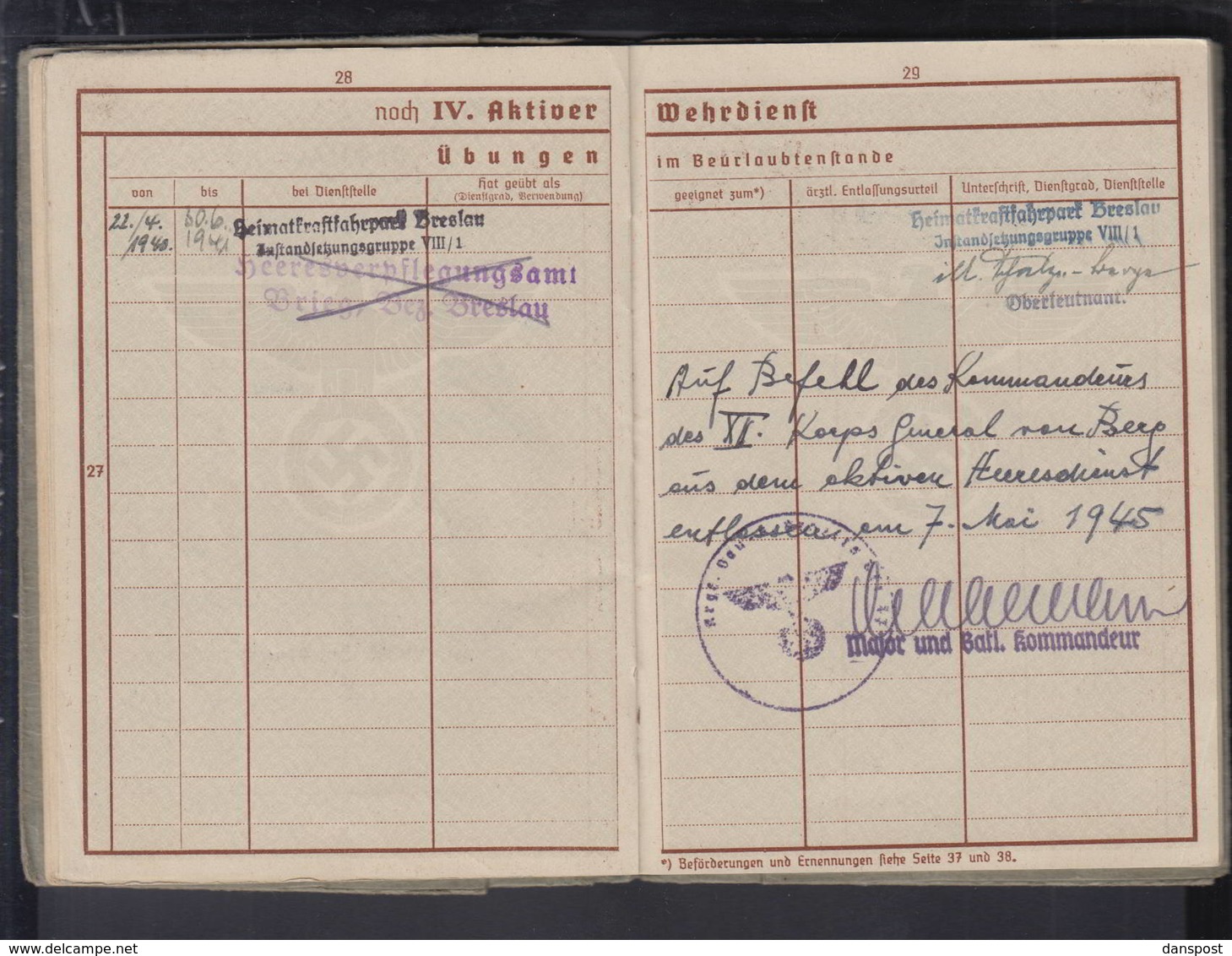 DR Wehrpaß Kraftfahrer Heimatkraftfahrdienst Breslau Schlesien 22.9.1939 Stationiert Italien/Kroatien/Slowenien - Documentos Históricos