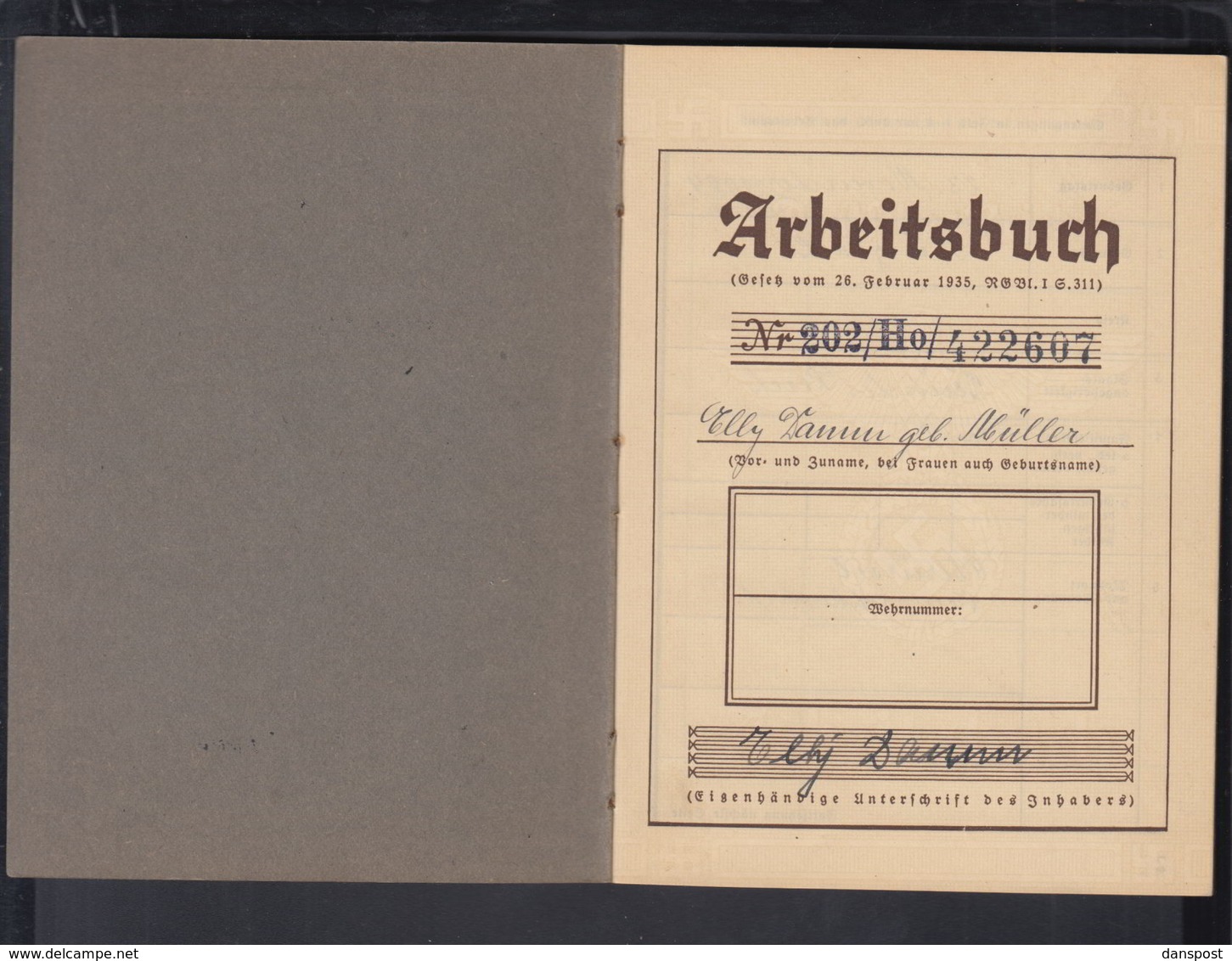 DR Arbeitsbuch Bürohilfskraft PIV Antrieb Werner Reimers KG Bad-Homburg VdH 16.6.1941 Frankfurt - Historische Dokumente