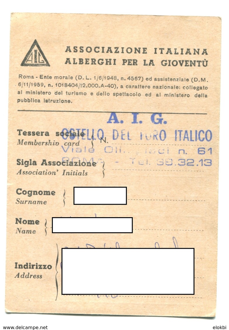 Carte Auberge Jeunesse Italienne / 1974 - Autres & Non Classés