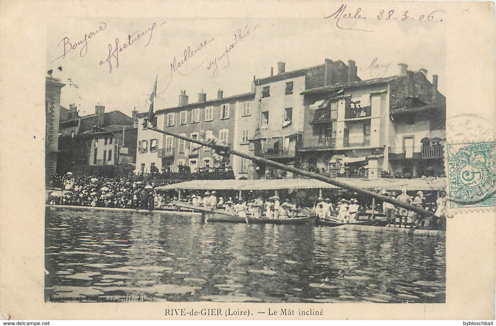 CPA 42 Loire Rive De Gier Le Mât Incliné La Société De Joute Nautique Et De Sauvetage Bassin De Hotel De Ville - Rive De Gier