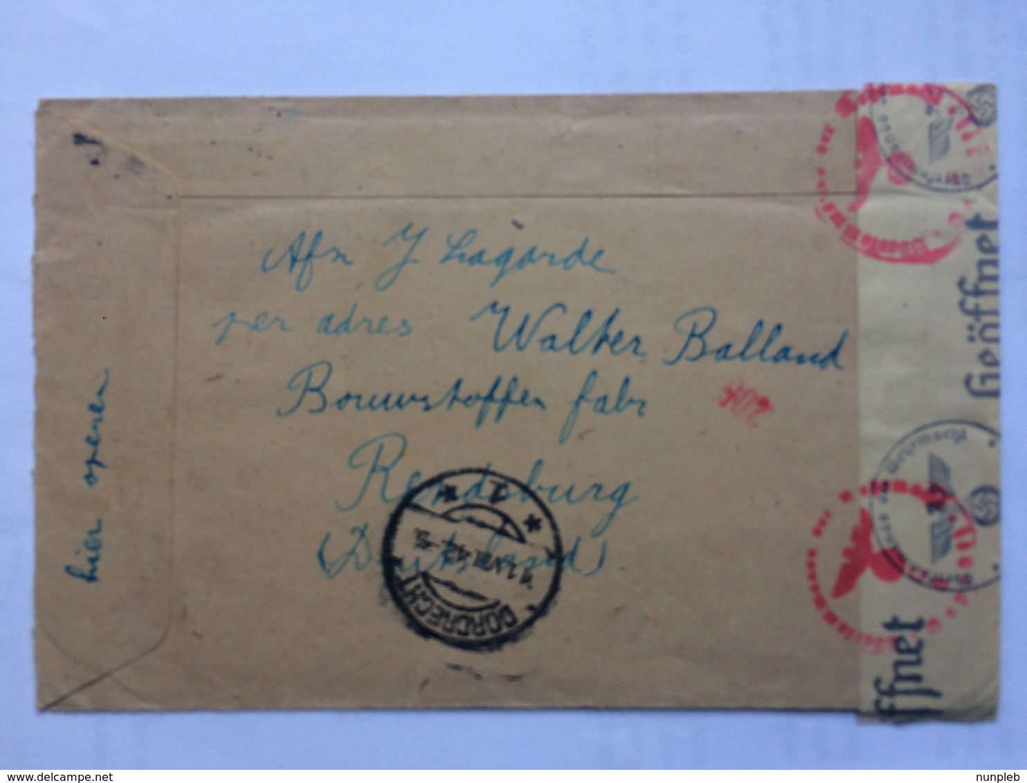 GERMANY 1942 Registered Kiel Cover To Dordrecht Netherlands With Censor Marks And Tape - Covers & Documents