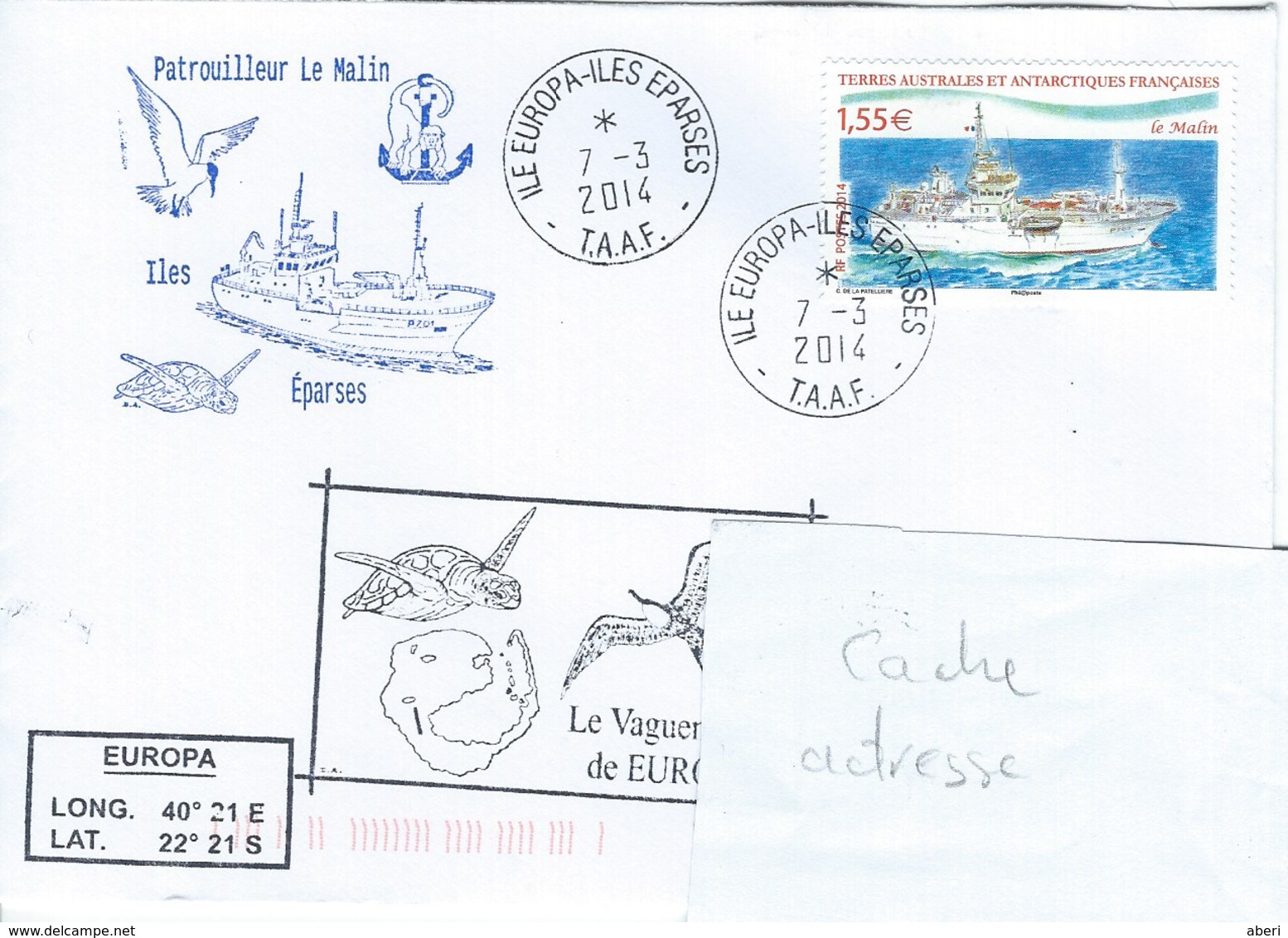 1303040 Patrouilleur LE MALIN Aux île EUROPA - îles ÉPARSES - 2014 - Lettres & Documents