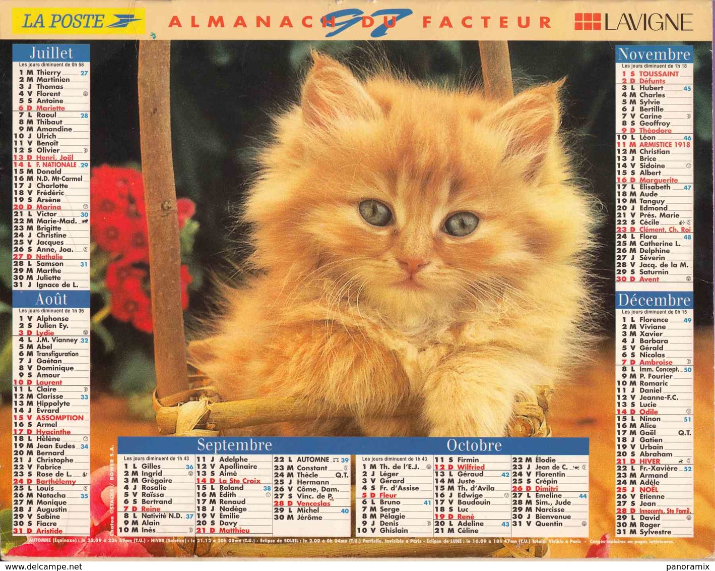 °° Calendrier Almanach La Poste 1997 Lavigne - Dépt 87 - Chien Et Chat - Grand Format : 1991-00