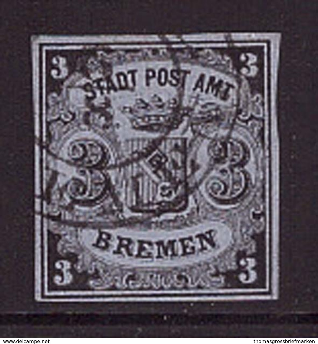 Bremen 1 Y IV Gestempelt Gestreiftes Papier Bogenlinie über Krone Abart (21879) - Bremen