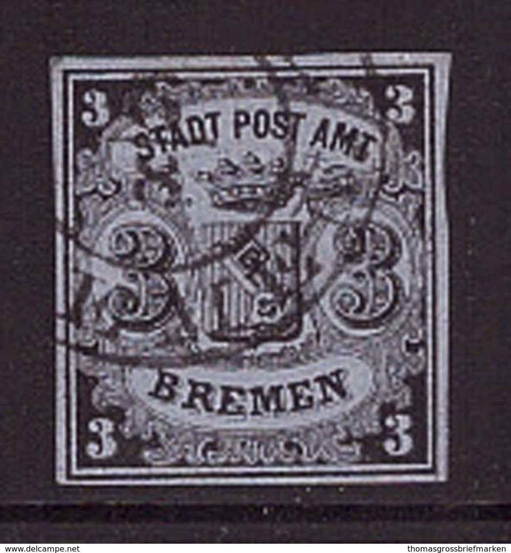 Bremen 1 Y IV Gestempelt Gestreiftes Papier Bogenlinie über Krone Abart (21879) - Brême