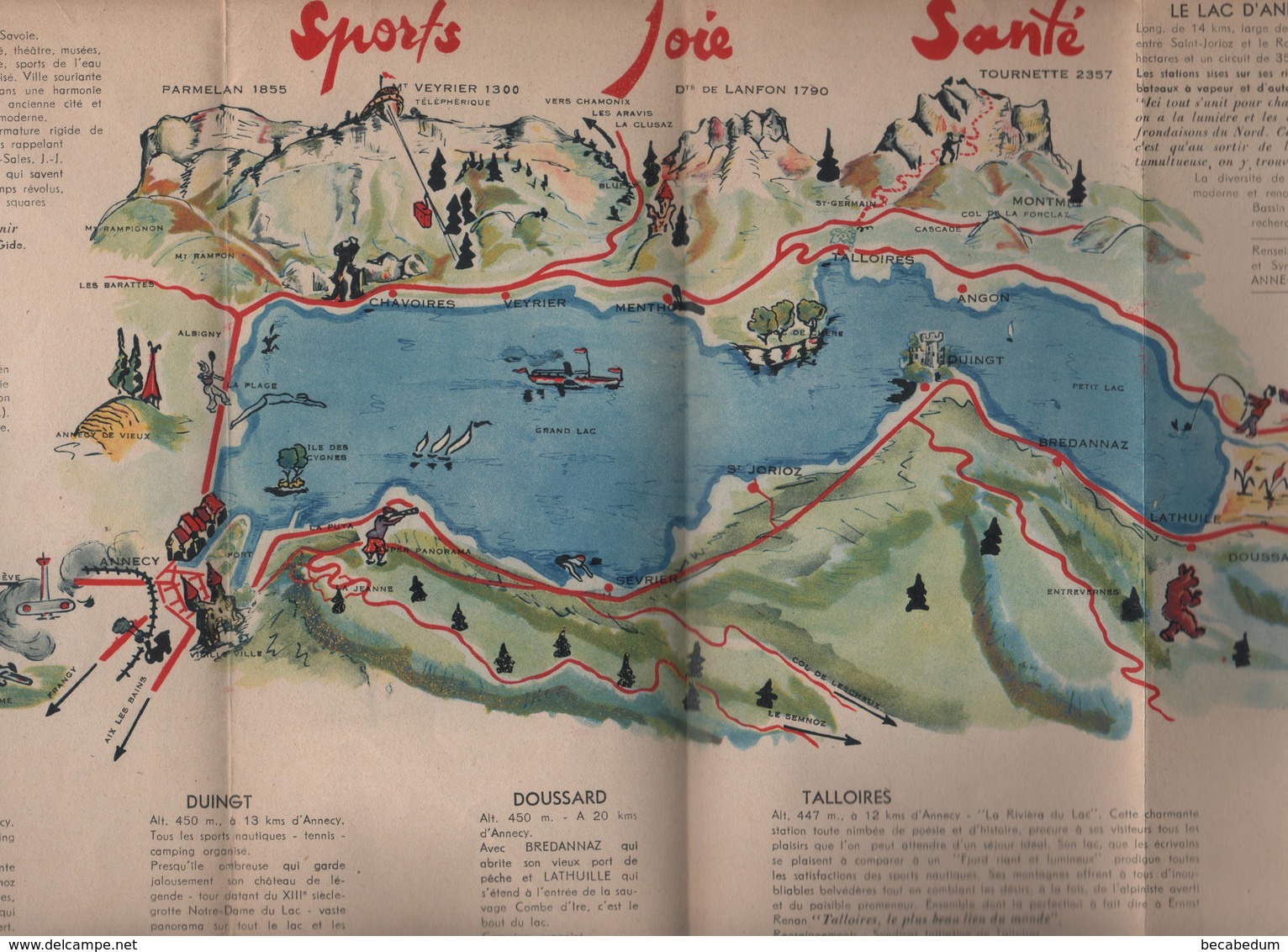 Lac D'Annecy 1949 Sevrier St Jorioz Duingt Doussard Talloires Veyrier Du Lac Menthon St Bernard - Tourism Brochures